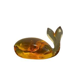 Vintage Amber Glass Paperweight Whale by Pilgrim Glass
